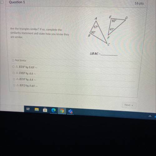 Are the triangles similar? If so, complete the

similarity statement and state how you know they
a