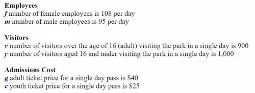 Using the expression v + y and information from the table determine the total number of park visito