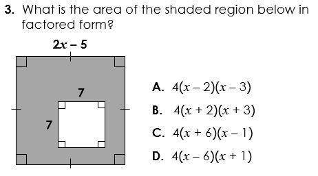 What is the area of the shaded region below in factored form?