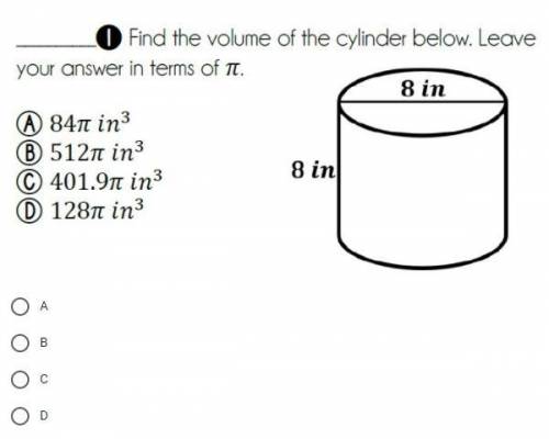 Find the volume of the cylinder below. Leave your answer in terms of pi.