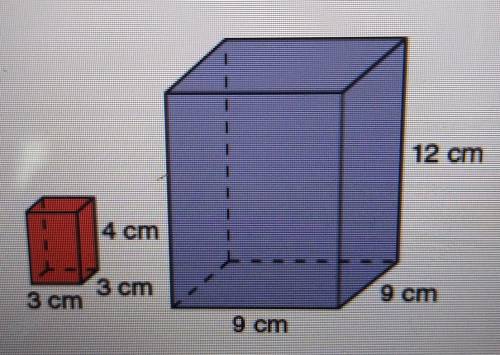 Compare the dimensions of the prisms. How many times greater is the surface area of the purple pris