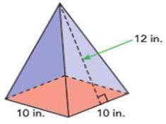 Find the surface area of the square pyramid shown below.