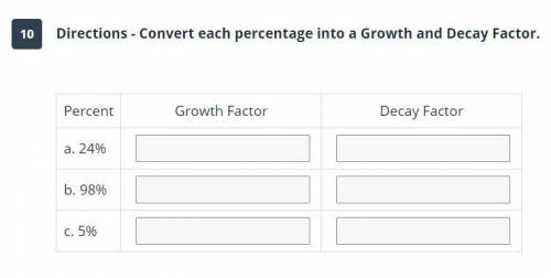 Directions - Convert each percentage into a Growth and Decay Factor.