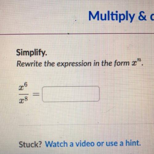 Simply. Rewrite the expression in the form x^n. x^6/x^8