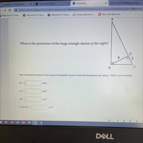 What is the perimeter of the large triangle shown at the right?