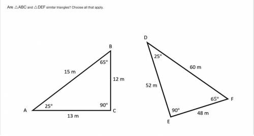 Are △ABC and △DEF similar triangles? Choose all that apply.

No, the corresponding sides are not p