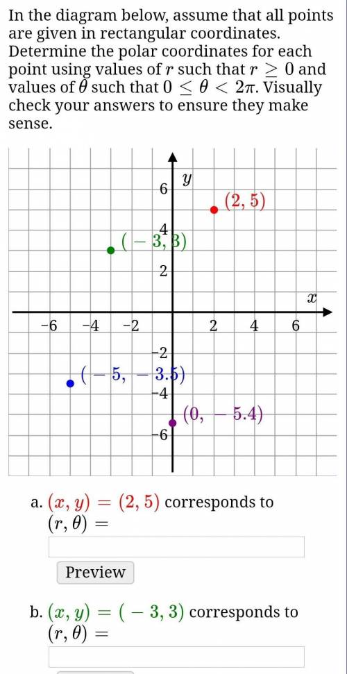 In the diagram below, assume that all points are given in rectangular coordinates. Determine the po