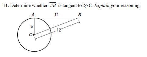 Determine whether AB is tangent to ⊙ C. Explain your reasoning.
