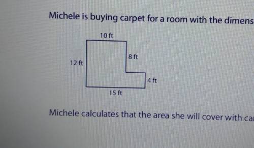2. Is she right or wrong? Explain. If she is wrong, tell how much carpet she needs. (

Michele is