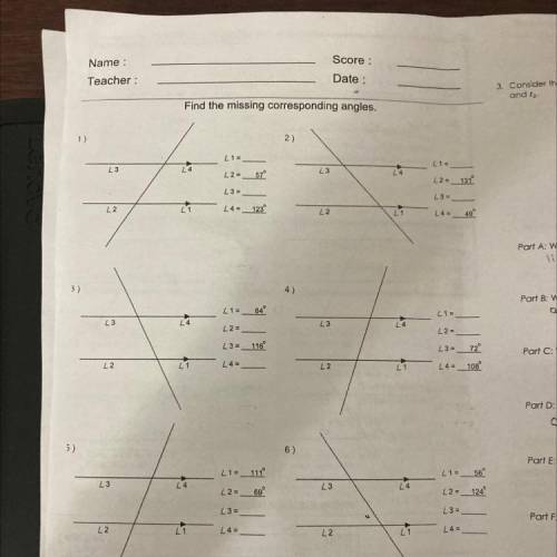 Please help me find the missing angles for each problem