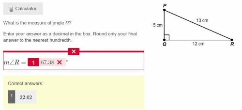 What is the measure of angle R?

Enter your answer as a decimal in the box. Round only your final