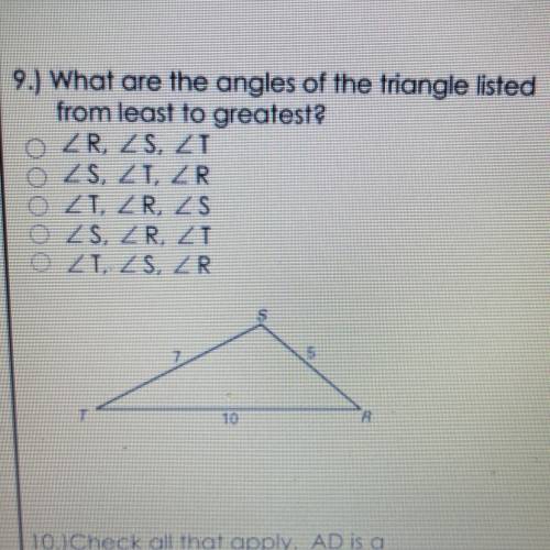What are the angles of the triangle listed from least to greatest?