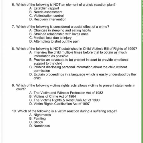 Victims & Witnesses- Final Assessment please help i’m failing this class !