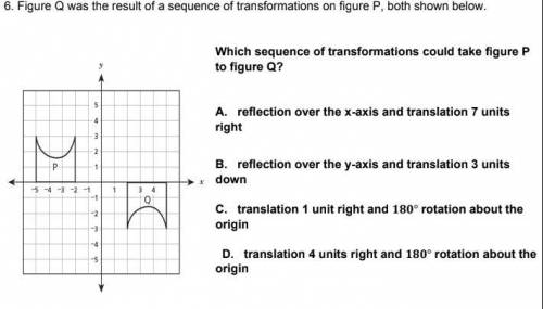 Figure Q was the result of a sequence of transformations on figure P, both shown below.

Which seq