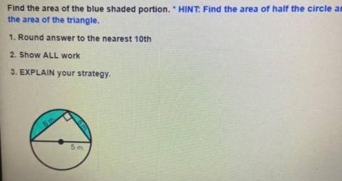 Find the area of the blue shaded portion.​