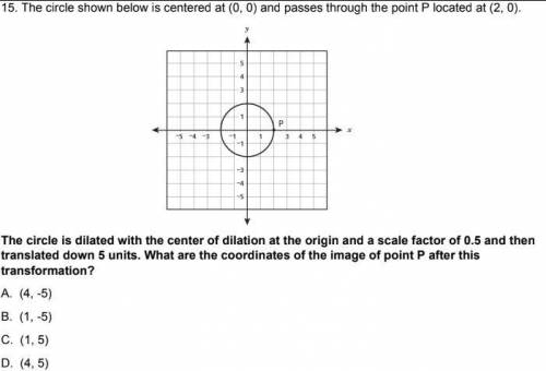 The circle shown below is centered at (0, 0) and passes through the point P located at (2, 0).
