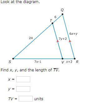 Find x, y, and the length of TV.