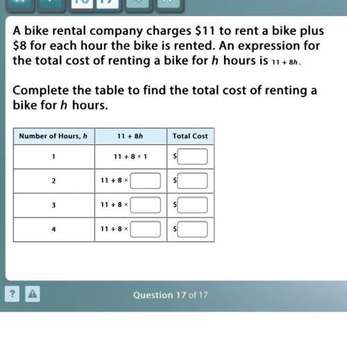 A bike rental company charges $11 to rent a bike plus $8 for each hour the bike is rented. An expre