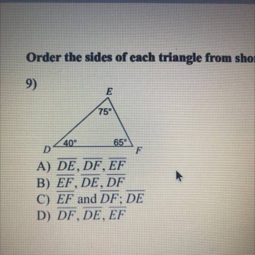 Order the sides of each triangle from shortest to longest