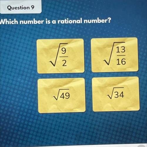 Which number is a rational number?
9
13
V2
16
49
134
