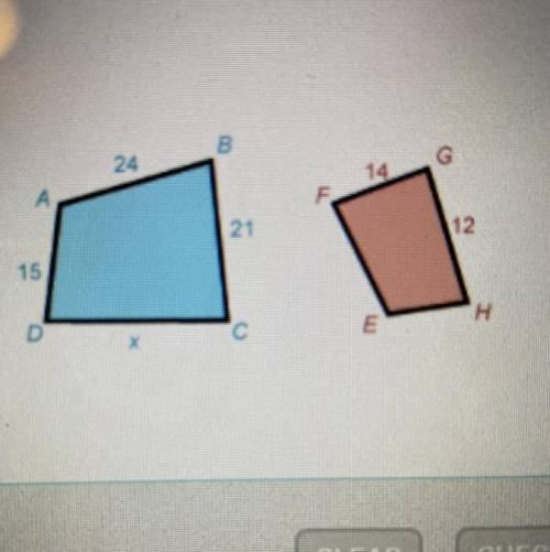 PLEASE HELP

Quadrilateral ABCD is similar to quadrilateral EFGH. What is the value for x, the
