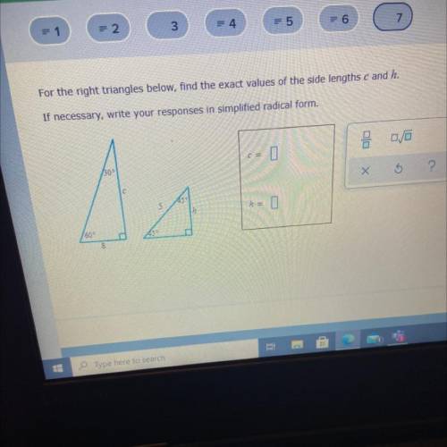 This is due in 20 min somebody pls help

For the right triangles below, find the exact values of t