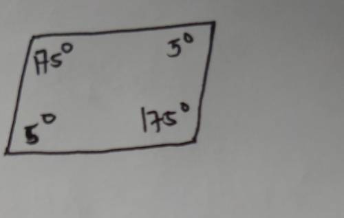 A parallelogram has one angle that measures 5°. What are the measures of the other three angles in t