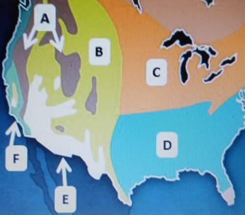 Which climate region is labeled with the letter F on the map above?

A. marine west coast B. humid