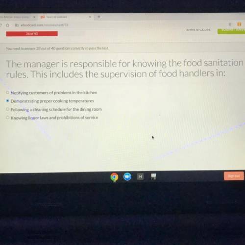 The manager is responsible for knowing the food sanitation

rules. This includes the supervision o