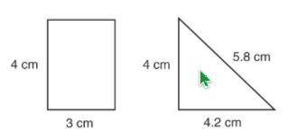 This rectangle and right triangle have the same perimeter.

What is the difference in their areas?