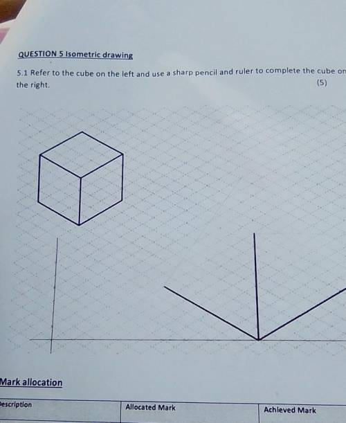 Isometric drawing

5.1 Refer to the cube on the left to complete the cube on the right.please help