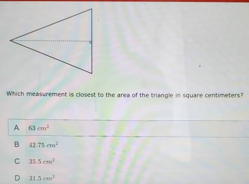 Which measurement is closest to the area of the triangle in square centimeters? A 63 cm2 B 42.75 cm