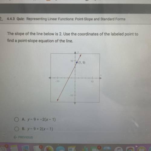 A. Y-9=-2(x-1)
B.y-9=2(x-1)
C.y+9=2(x+1)
D.y+9=-2(x+1)