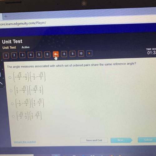 The angle measures associated with which set of ordered pairs share the same reference angle?

V3