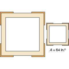 The picture frames shown are both squares. The area of the larger frame is 4 times the area of the