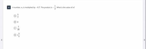 A number,

n
n, is multiplied by 
−
0.7
−0.7. The product is 
−
1
2
− 
2
1
​ 
. What is the value