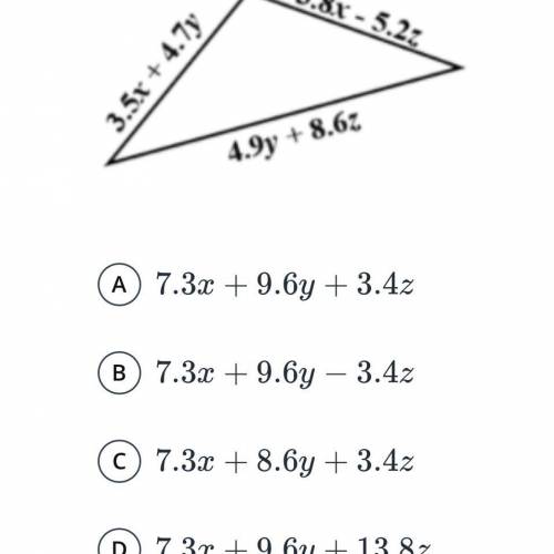 Which expression correctly gives the perimeter of the triangle below?