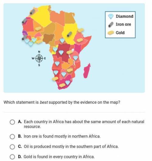 The map shows where a few resources could be found within the continent of Africa