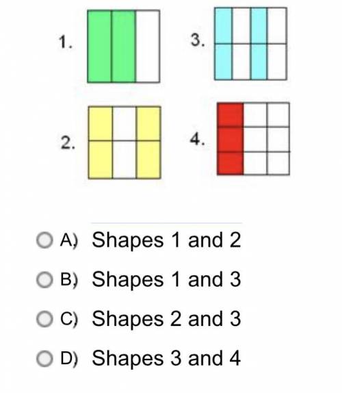 Which two shapes are equivalent fractions?