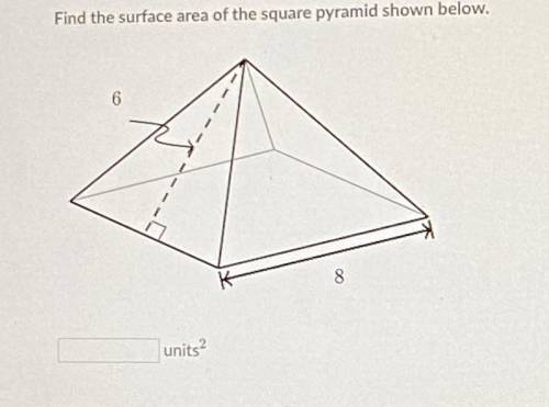 Find the surface area of the square pyramid shown below. (help)