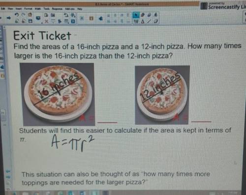 find the area of a 16-inch pizza and a 12 inch pizza how many times larger is a 16-inch pizza than