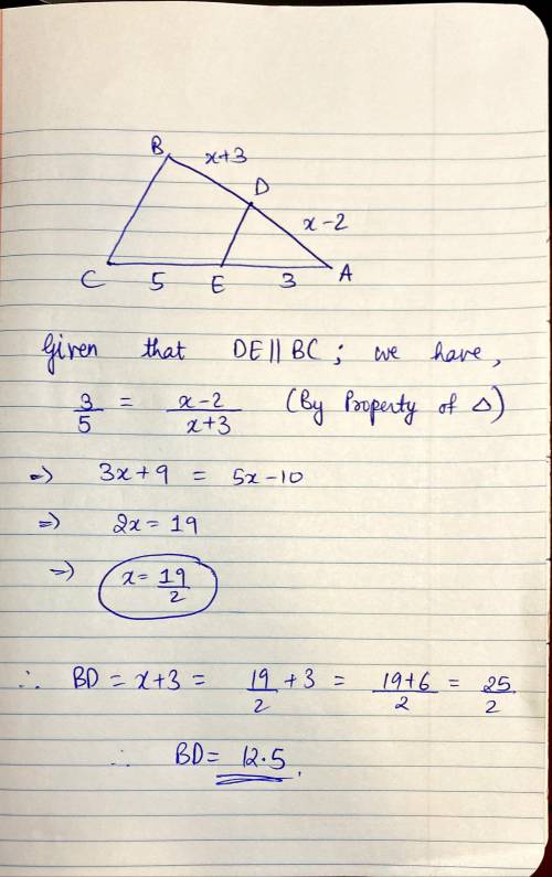 Given DE || BC, find the length of BD.