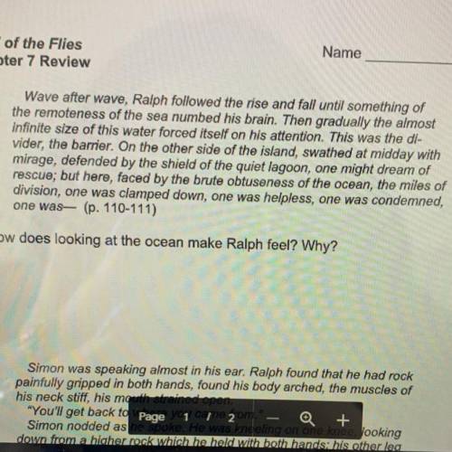 How does looking at the ocean make Ralph feel? Why? Lord of the flies chapter 7