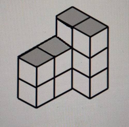 In the figure below the cubes have edges of 1 centimeter. Find the exposed surface area and its vol