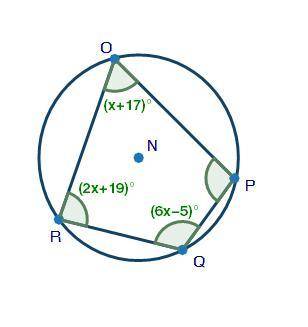 Quadrilateral OPQR is inscribed in circle N, as shown below. What is the measure of ∠PQR?

Quadril