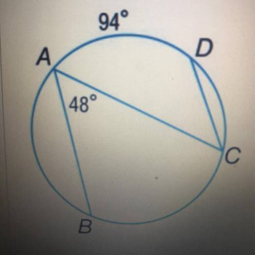Find the measure of angle C, and find the measure of Arc BC