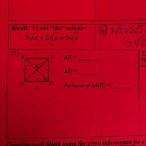 Complete each blank using the ratios for special right triangles. Simplify all radicals