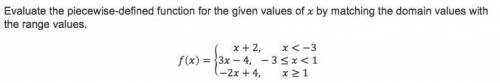 evaluate the piecewise defined function for the given values of x by matching the domain values wit