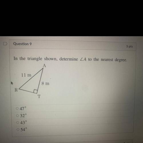 In the triangle shown determine a to the nearest degree