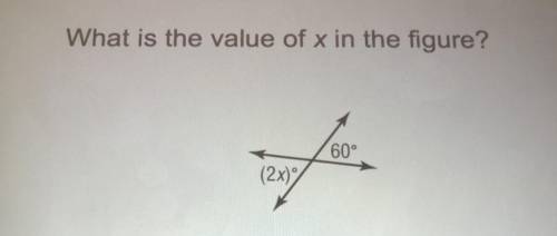 What is the value of x in the figure?
60°
(2x)
